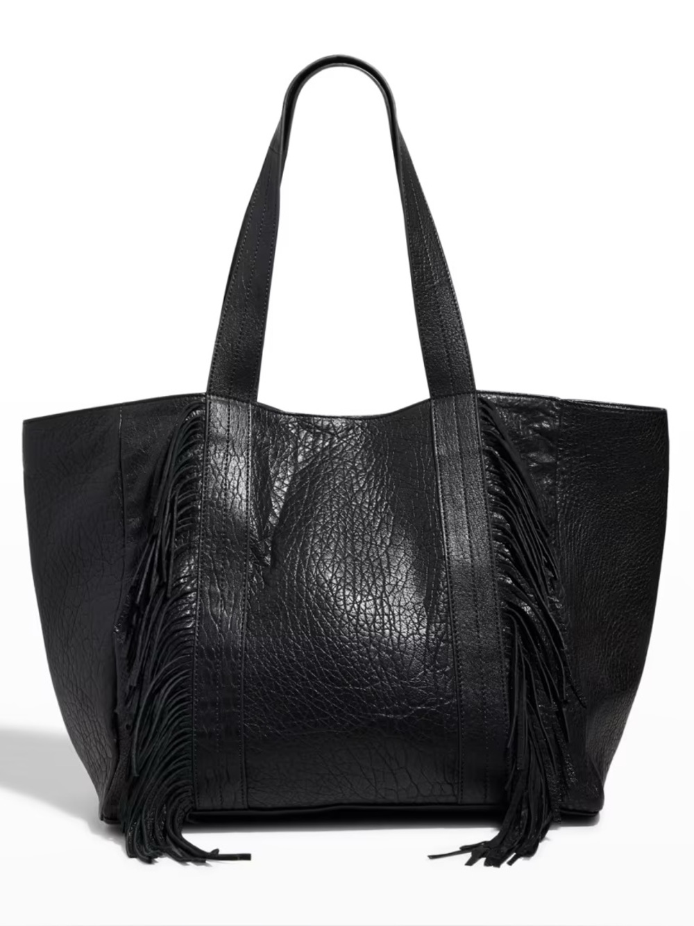 Cleobella Devon Large Fringe Black Leather Tote Bag- New